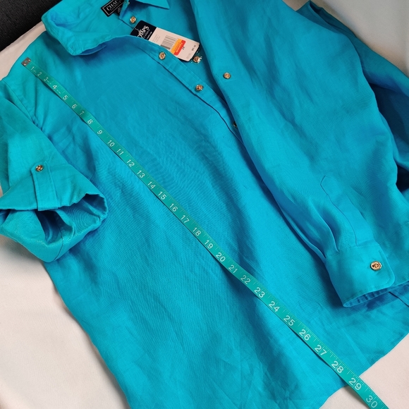Chaps Women's Button Up Coastal Top Blue 100% Linen - Picture 5 of 5